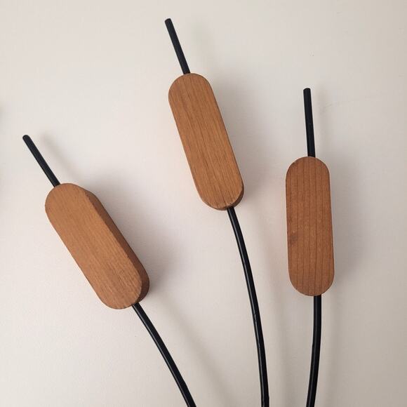 Wooden Cattails Stems Floral Picks Wall Art MCM Rustic Decor Swamp Country Decor - Picture 3 of 6